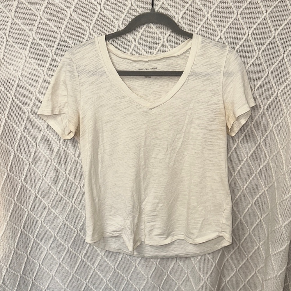 off white american eagle v neck tee